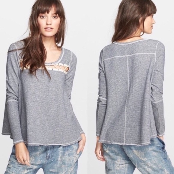 Free People Lacey Love Pullover Sweater Stripe Flowy Blue S - Picture 2 of 4